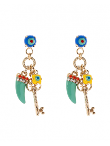 Sodini orecchini con cabochon chiave e cornetto Partenope