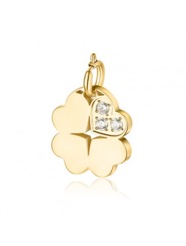 Brand Gioielli Charm Quadrifoglio Pvd Oro con Cristalli Bianchi